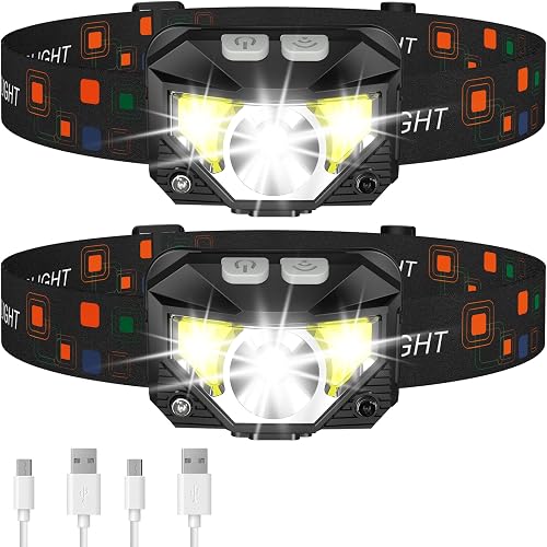 LHKNL Rechargeable LED Headlamp, 2-Pack